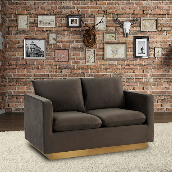 Nervo Upholstered Velvet 56 in. Loveseat 2-Seater Sofa w/ Stainless Steel Gold Base and Removable Cushions in Dark Grey