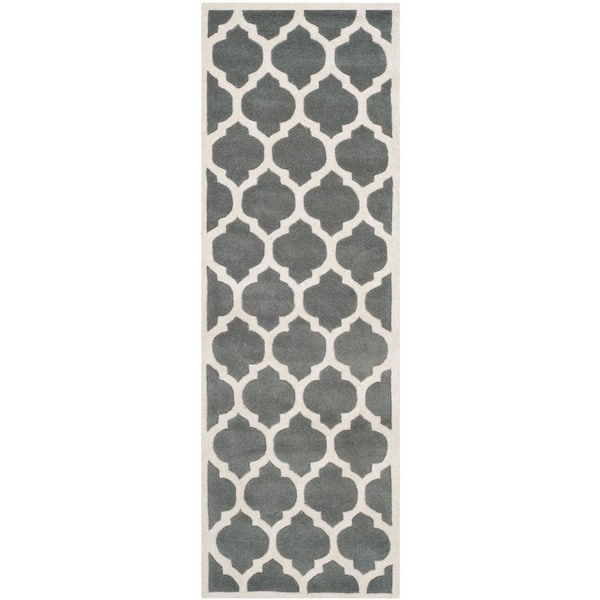 SAFAVIEH Chatham Dark Grey/Ivory 2 ft. x 7 ft. Border Latticework Trellis Runner Rug