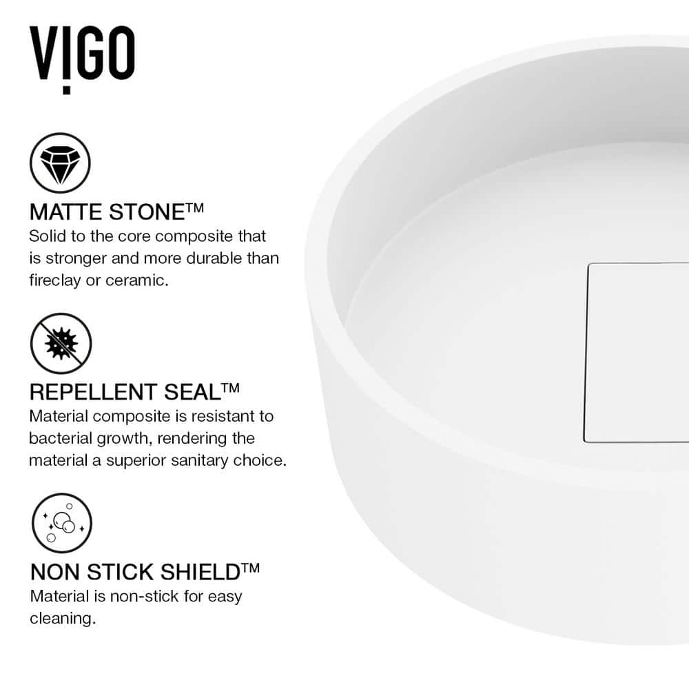 Montauk Matte White Stone 15" Round Vessel Bathroom Sink