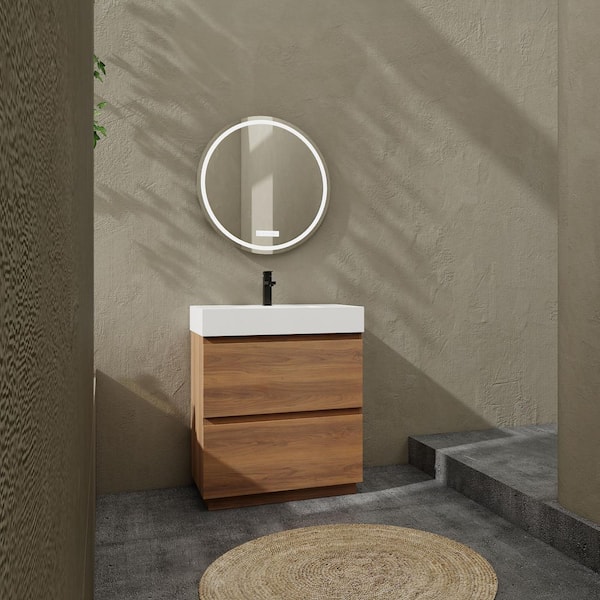 Hepburn 29.53 in. W x 18.11 in. D Freestanding Bath Vanity in Brown Ebony with White Resin Top Unassembled