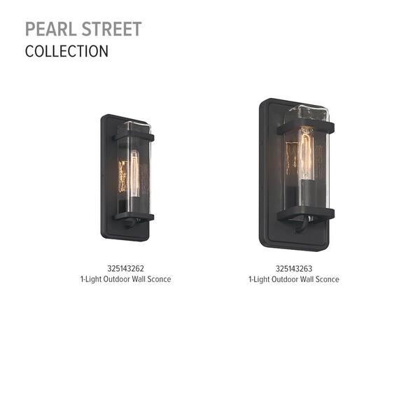 Designers Fountain - Pearl Street Black 1-Light Outdoor Line Voltage Hardwired Porch Light Wall Sconce with No Bulbs Included