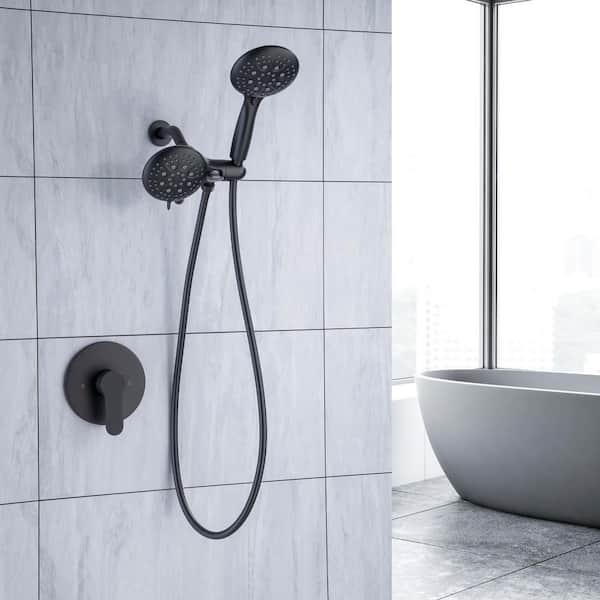 Single-Handle 6-Spray Round High Pressure Shower Faucetin Black (Valve Included)