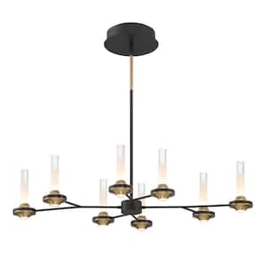 Torcia 480-Watt 16-Light Integrated LED Black/Brass Geometric Chandelier with Clear Acrylic Shades