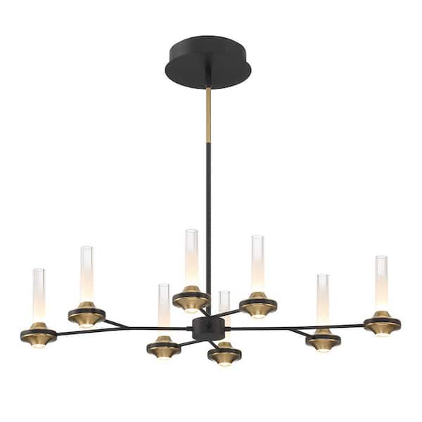 Eurofase Torcia 480-Watt 16-Light Integrated LED Black/Brass Geometric Chandelier with Clear Acrylic Shades