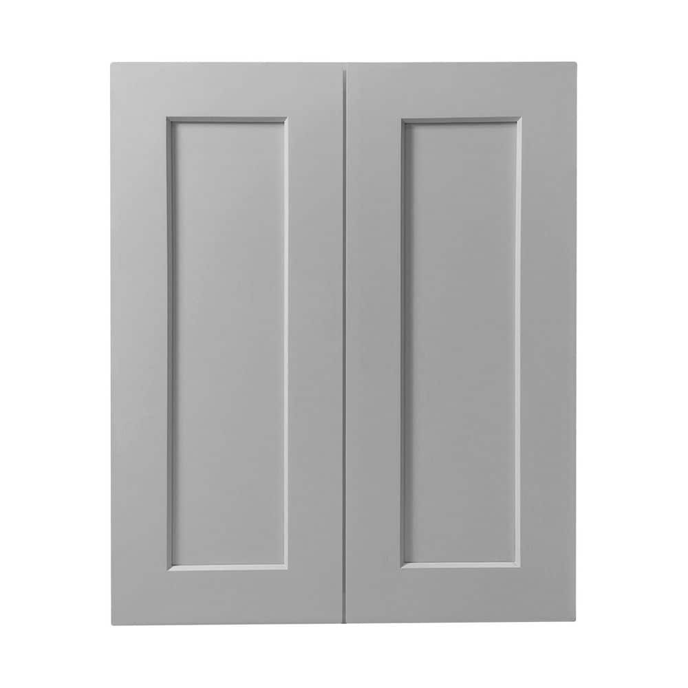 Wood 12 in. W x 27 in. D x 42 in. H Bathroom Storage Wall Cabinet in Gray with 2 Doors and 3 Shelves