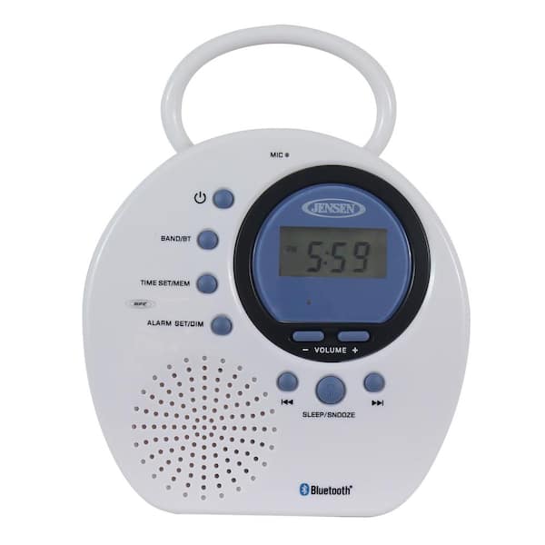 JENSEN Water Resistant Digital AM/FM Bluetooth Shower Clock Radio with Digital Tuning