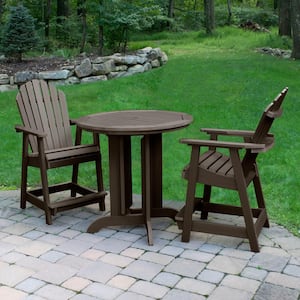 Hamilton Weathered Acorn 3-Piece Recycled Plastic Round Outdoor Balcony Height Dining Set