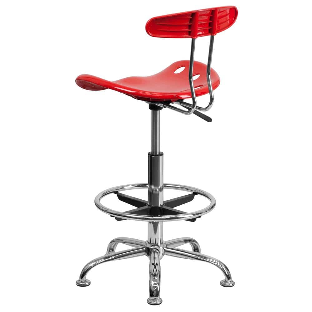 Vibrant Red and Chrome Swivel Drafting Stool with Tractor Seat