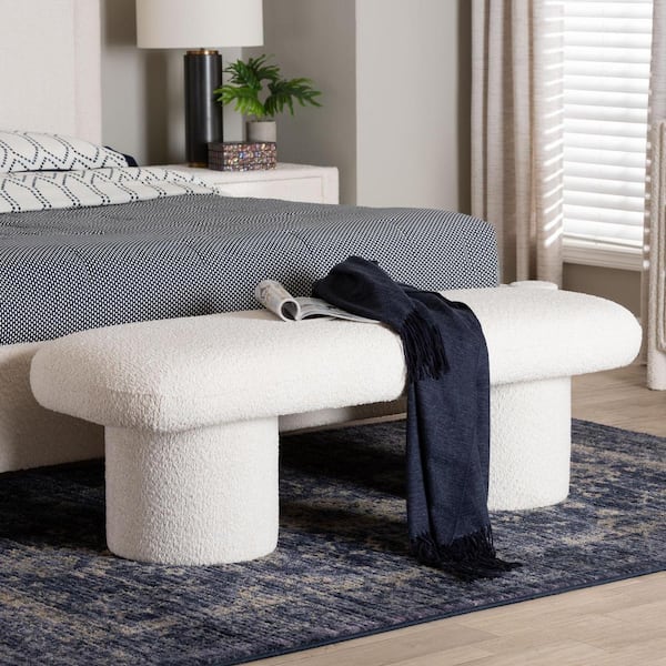 Laria White Teddy Fabric Accent Bench