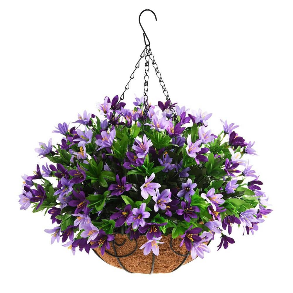 19 .7 in. Purple Artificial Lily Hanging Flowers in Coconut Lining Hanging 