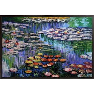 Water Lilies Pink by Claude Monet Black Floater Framed Oil Painting Art Print 25.5 in. x 37.5 in.