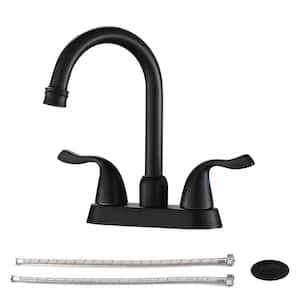 4 in. Centerset 2-Handle Bathroom Faucet with Spot Defense and Drain Assembly in Matte Black