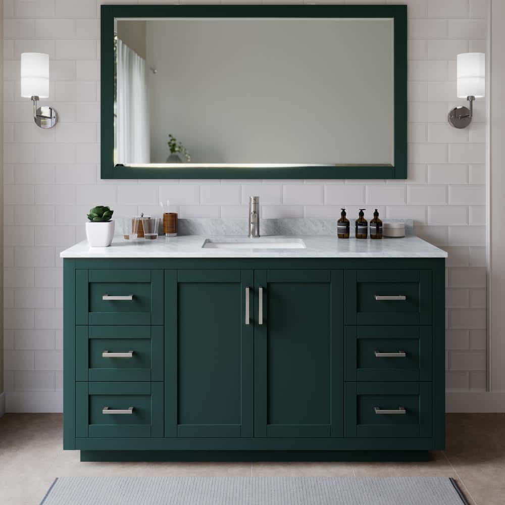 Miranda 66 in. W x 22 in. D x 33.75 in. H Single Bath Vanity in Green with White Carrara Marble Top price history on PriceWatchPro