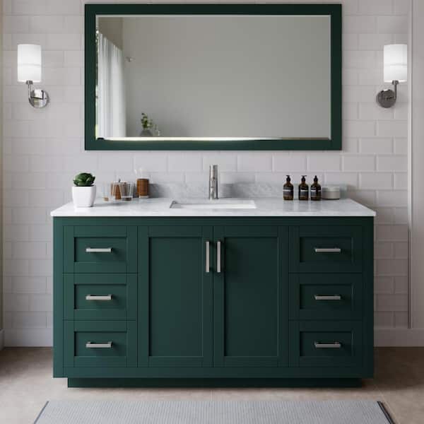 Wyndham Collection Miranda 66 in. W x 22 in. D x 33.75 in. H Single Bath Vanity in Green with White Carrara Marble Top