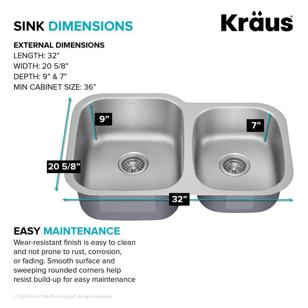 Premier 32-inch Satin Stainless Steel Double Bowl Undermount Sink