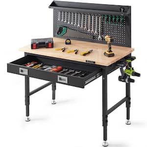 Heavy-duty Carbon Steel Workbench Adjustable Height 28 - 39.5 in. 2,000 lbs. Load Capacity with Pegboard and 30 Hooks