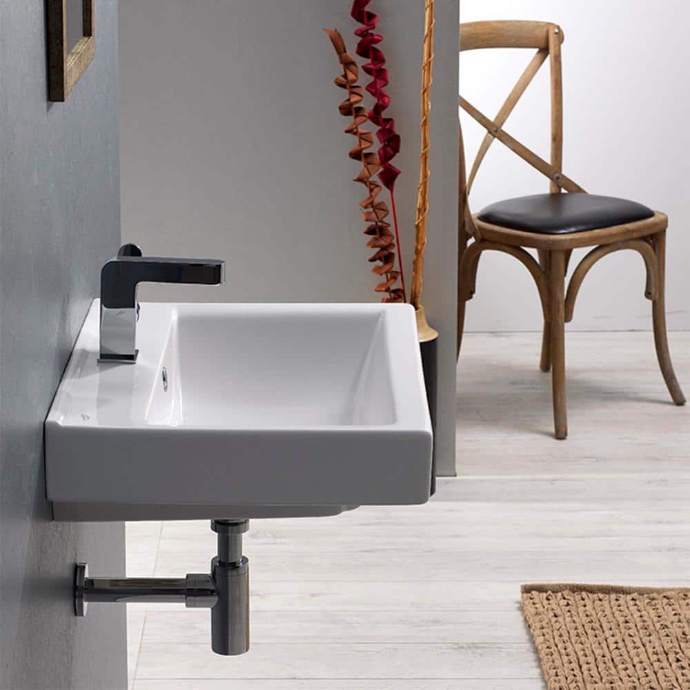 White Ceramic Rectangular Wall Mounted Bathroom Sink