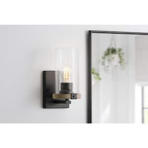 Richland 1-Light Wall Sconce Gray Wood Clear Seedy Glass