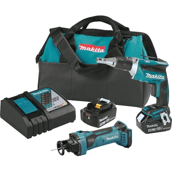 Makita 18-Volt LXT Lithium-Ion Cordless Drywall Screwdriver/Cut-Out Tool Combo Kit (2-Piece) w/(2) 4 Ah Batteries, Charger, Bag