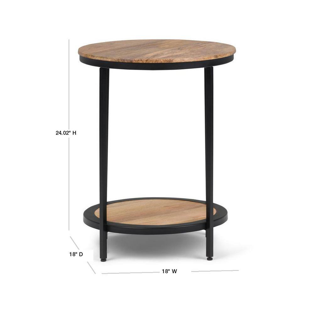 Simpli Home 18.5" Black Metal and Natural Wood Round Side Table
