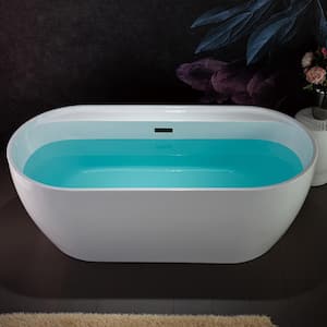 67 in. x 31.5 in. Acrylic Flat Bottom Soaking Bathtub with Center Drain in White with Matte Black