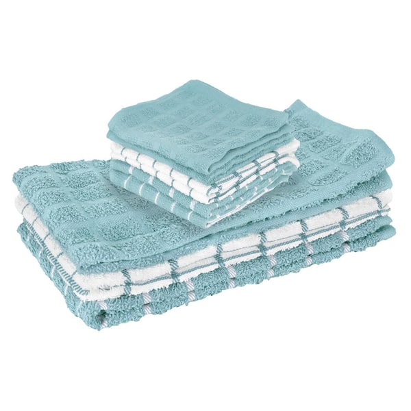 RITZ Dew 3-Pack Terry Check Kitchen Towel Set and 6-Pack Terry Check Dish Cloth Set