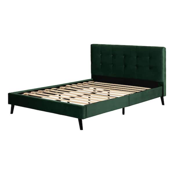 South Shore Hype Green Velvet Frame Queen Panel Bed With headboard