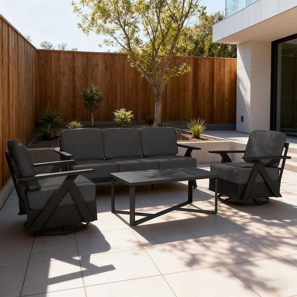 4-Piece Aluminum & Iron Outdoor Rocking Swivel Set with Herringbone Armrests and Gray(Box 1 of 3)