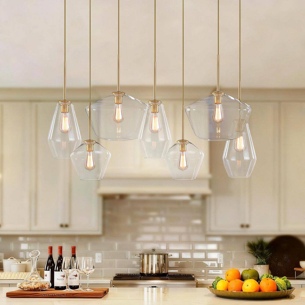 7 Light Antique Brass Modern Linear Chandelier for Kitchen Island, Hanging Cluster Pendant Light, Glass Ceiling Light price history on PriceWatchPro