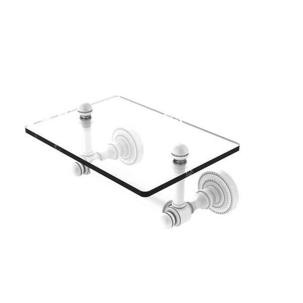 Allied Brass Dottingham Collection Wall Mounted Toilet Paper Holder in Matte White with Glass Shelf
