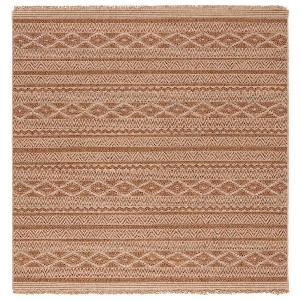 SAFAVIEH Wicker 7 ft. x 7 ft. Natural/Brown Geometric Striped Square Area Rug
