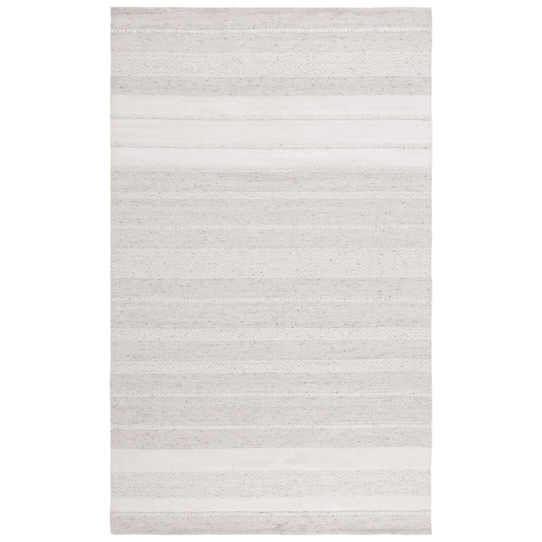 Kilim 5 ft. x 8 ft. Ivory/Gray High-Low Chevron Striped Area Rug