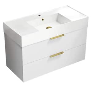 Derin 39.53 in. W x 18.11 in. D x 25.2 H Single Sink Wall Mounted Bathroom Vanity in Glossy white with White Ceramic Top