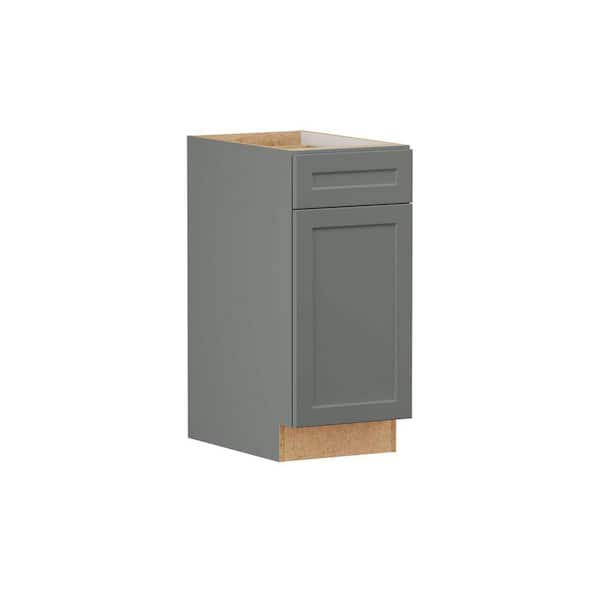Designer Series Melvern 15 in. W x 24 in. D x 34.5 in. H Assembled Shaker Single Trash Can Base Cabinet in Storm Gray