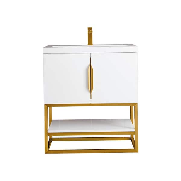 Columbia 31.5 in. W x 15.4 in. D x 35.4 in. H Single Vanity Glossy White and White Glossy Engineered Composite Stone Top