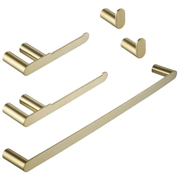 BWE 5-Piece Bath Hardware Set with Towel Bar Towel Hook Toilet Paper Holder in Brushed Gold