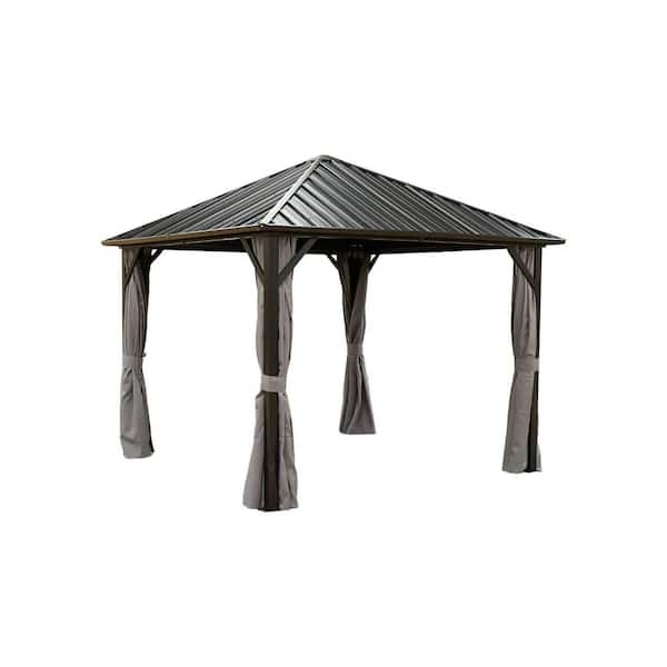 Patio 10 ft. x 10 ft. Brown Aluminum Hardtop Gazebo with Steel Canopy