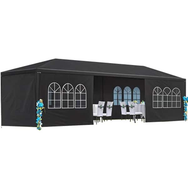 10 ft. x 30 ft. Black Wedding Party Canopy Tent with 8 Removable Sidewalls Outdoor Gazebo