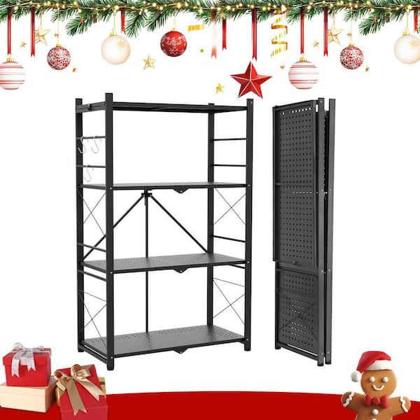28 in. W x 14.6 in. D x 44.3 in. H 4-Tier Foldable Greenhouse Shelf, Collapsible Storage Shelves Folding Pantry Shelves