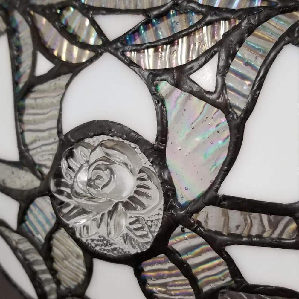 White and Translucent Stained Glass Table Lamp with Dark Brown Base