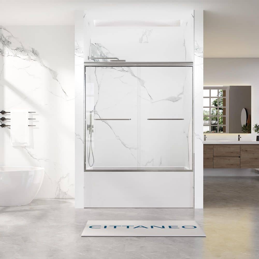 "56""-60"" W X 60"" H Double Sliding Semi Frameless Tub Door, 5/16-Inch (8mm) Tempered Clear Glass" price history on PriceWatchPro