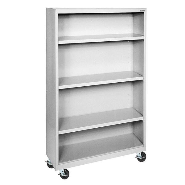 Sandusky 58 in. Dove Gray Metal 4-shelf Cart Bookcase with Adjustable Shelves