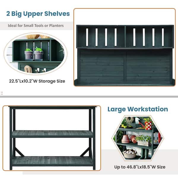65 in. Wooden Outdoor Patio Potting Bench Table, Garden Potting
