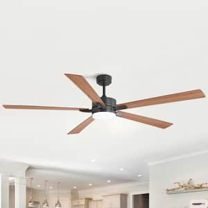 75 in. Integrated LED Indoor/Outdoor Covered 5-Blade Matte Black Downrod Mount Ceiling Fan with Light and Remote