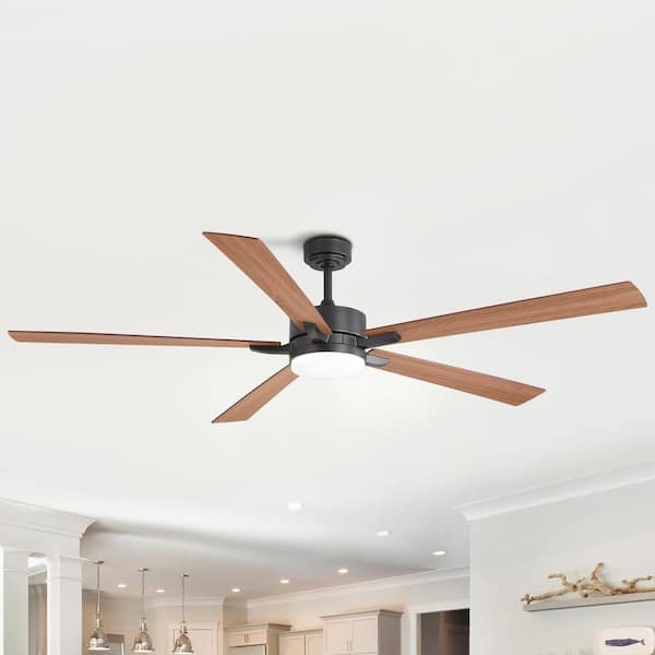 Sky Hog 75 in. Integrated LED Indoor/Outdoor Covered 5-Blade Matte Black Downrod Mount Ceiling Fan with Light and Remote