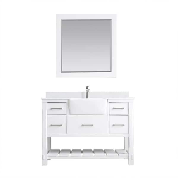 Altair Georgia 48 in. Bathroom Vanity in White with Composite Carrara Top in White with White Basin and Mirror