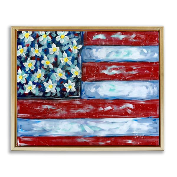 Flower Stars and Stripes Flag by Estelle Grengs Gold Floater Frame Nature Graphic Art Print 17 in. x 21 in.