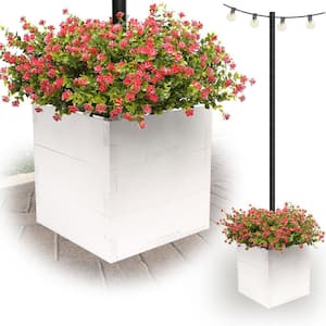 Extra Large 18 in. White Wooden Planter Box with String Light Pole Sleeve