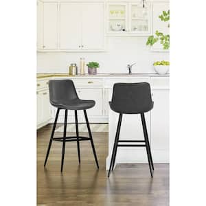 Abraham 30 in.Dark Gray Metal Counter Height Bar Stool Faux Leather Bucket Bar stool with Back Counter Stool Set of 2