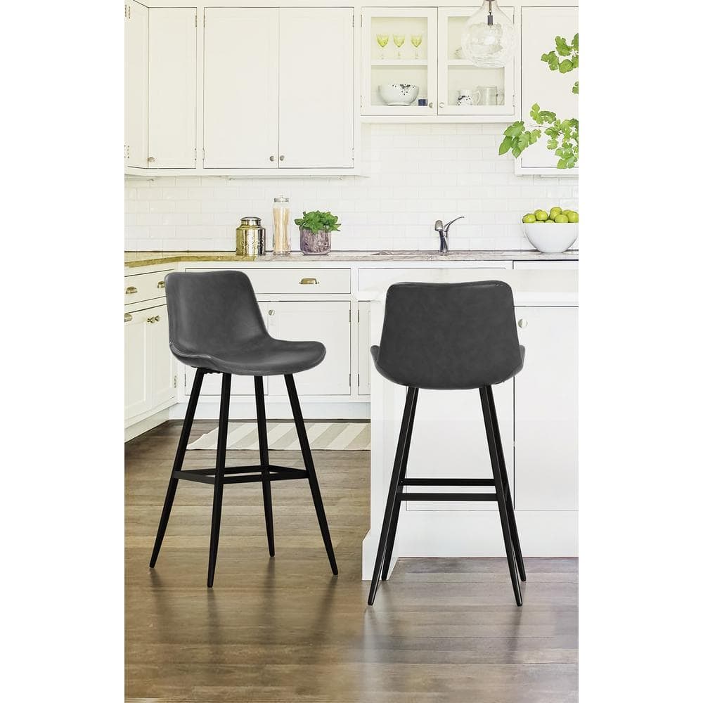 Abraham 30 in.Dark Gray Metal Counter Height Bar Stool Faux Leather Bucket Bar stool with Back Counter Stool Set of 2 price history on PriceWatchPro